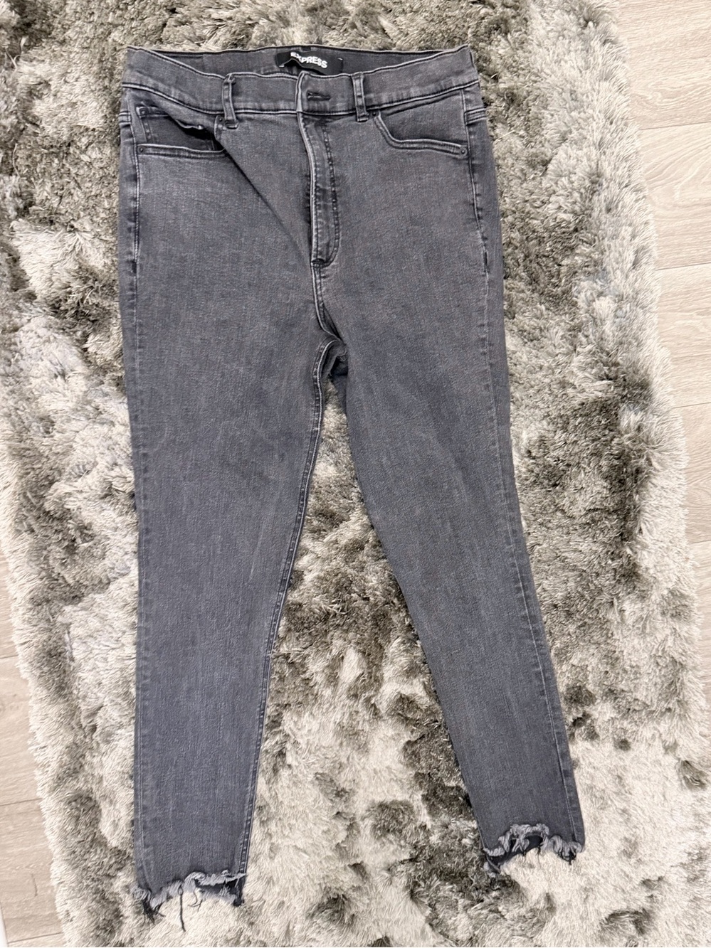 Express Grey Skinny Jeans with Raw Hem